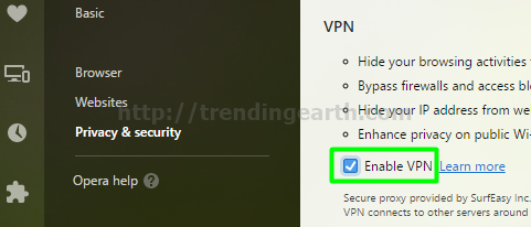 Enable opera free VPN service
