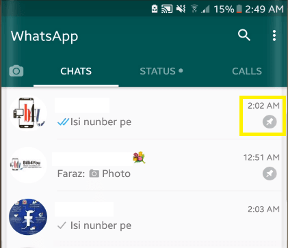 pin icon after pinning a whatsapp chat